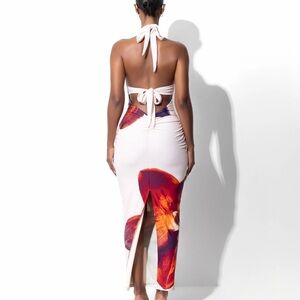 Elegant High Low Halter Dress - Red Floral